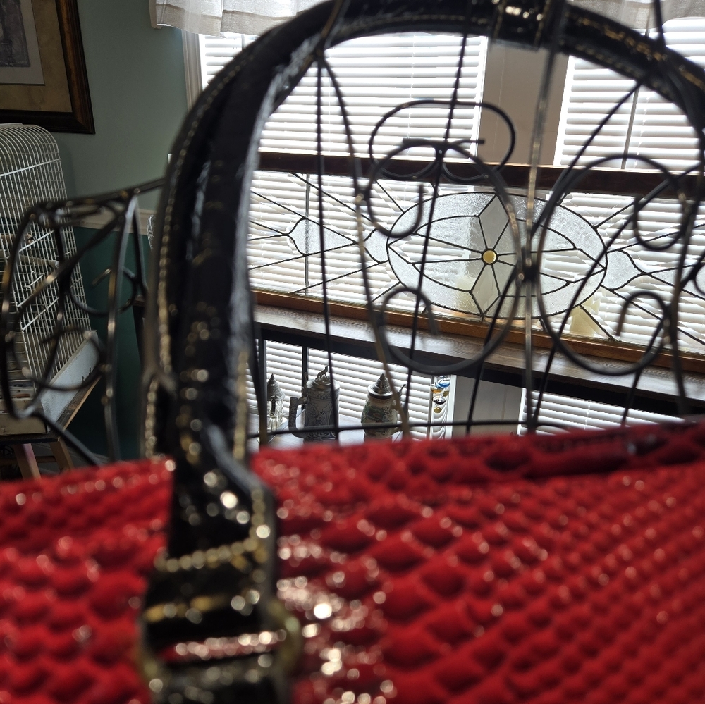 SAMANTHA BROWN - TOTE- Weekender - elegant Red and Black Croc Embossed Gold - Picture 8 of 16
